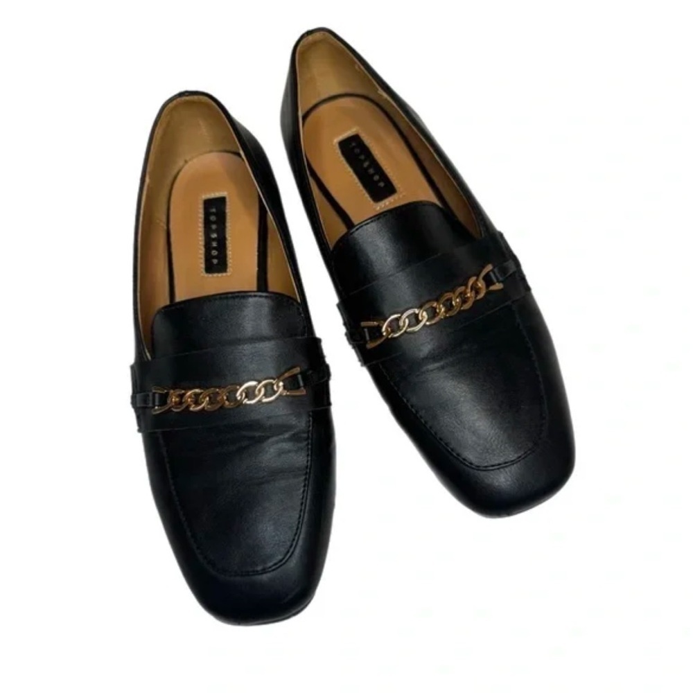 Topshop Lorenzo Loafers 5.5 Black Square Toe Slip-On Office Preppy Vegan